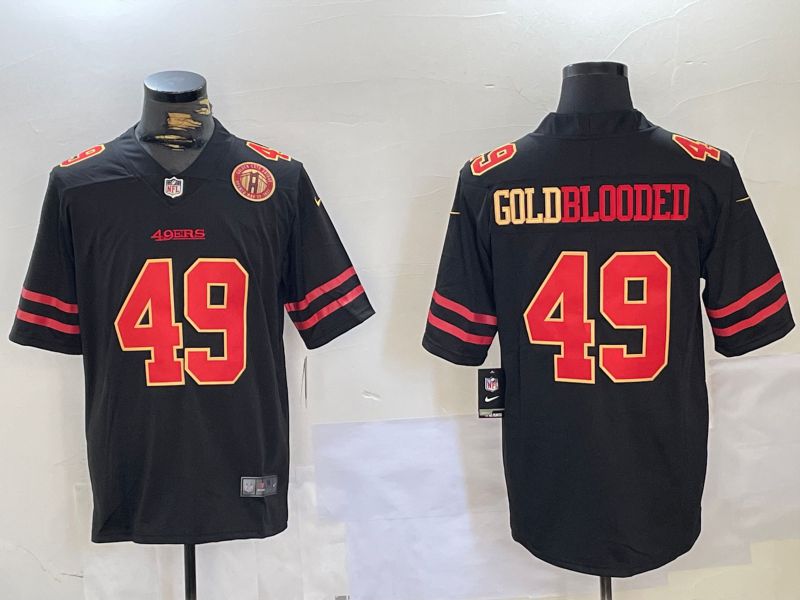 Men San Francisco 49ers #49 Goldblooded Black gold 2024 Nike Vapor Limited NFL Jersey style 2